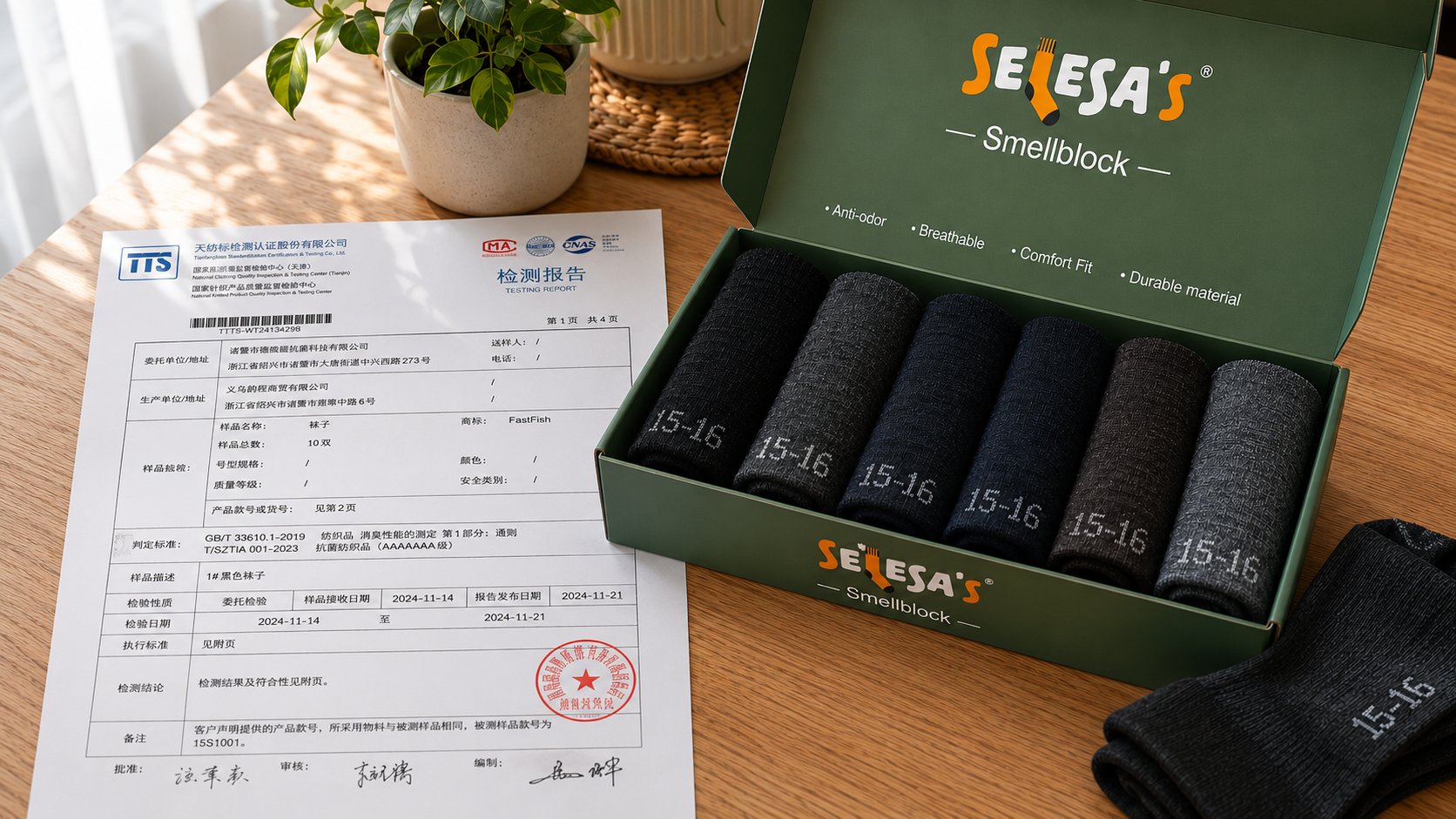 SMELLBLOCK product box opened with TTTS lab certificate visible