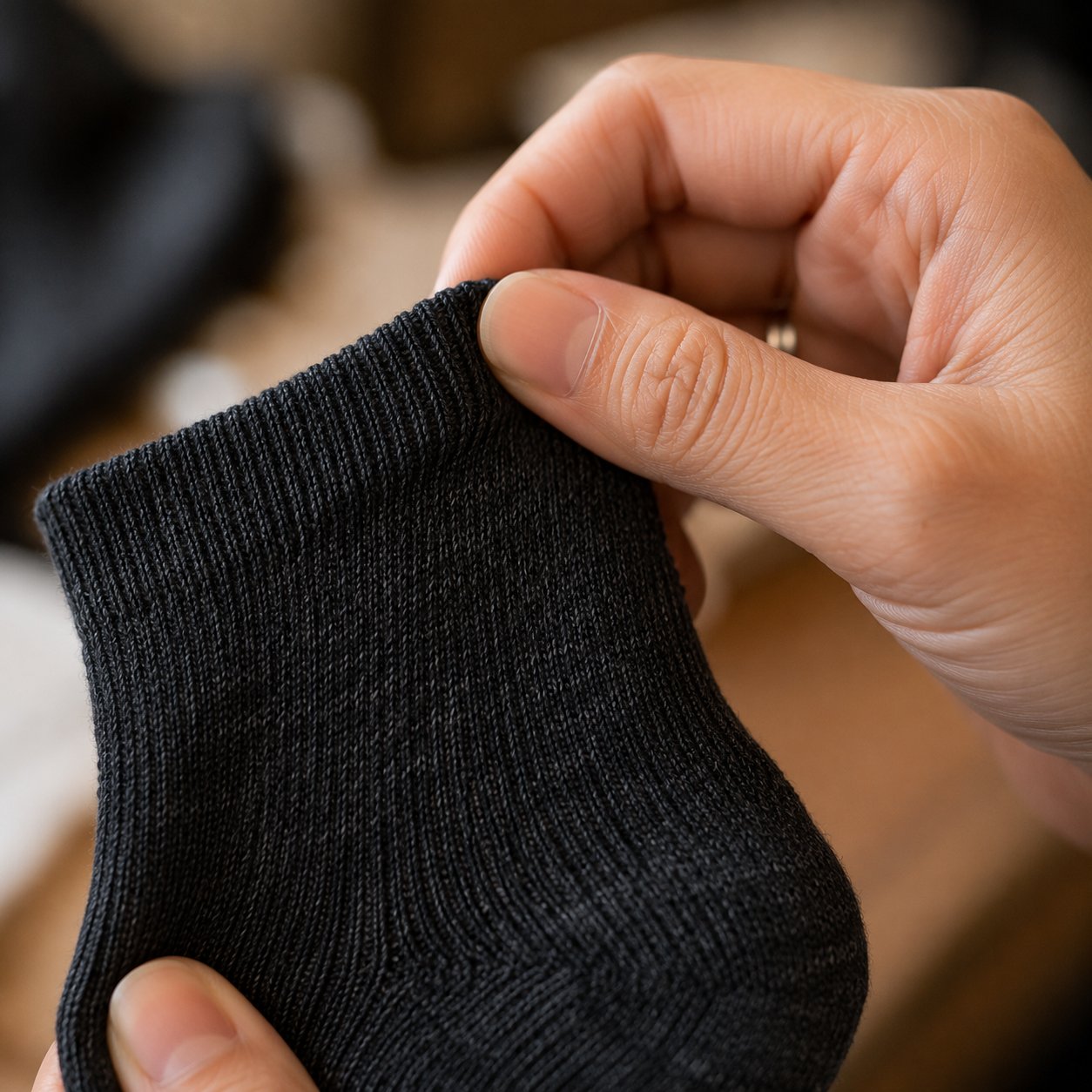Hand testing SMELLBLOCK fabric stretch and texture