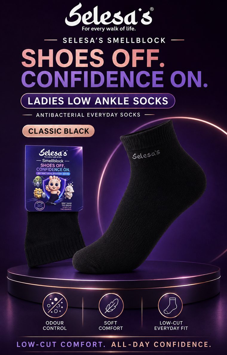 SELESA'S SMELLBLOCK Ladies Low Ankle, Classic Black · FREESIZE