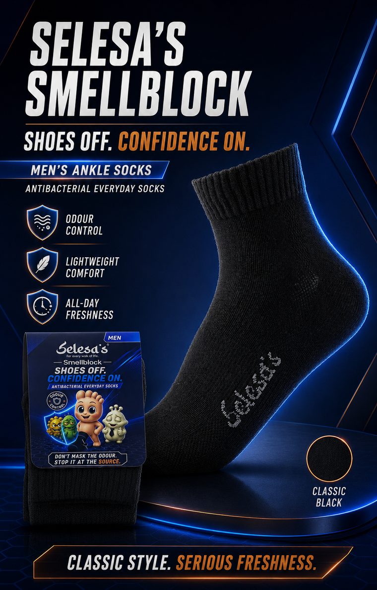 SELESA'S SMELLBLOCK Men's Ankle, Classic Black
