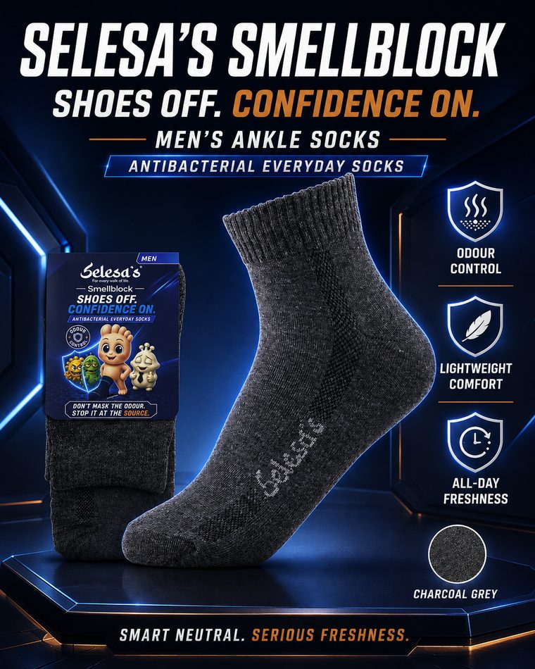 SELESA'S SMELLBLOCK Men's Ankle, Charcoal Grey