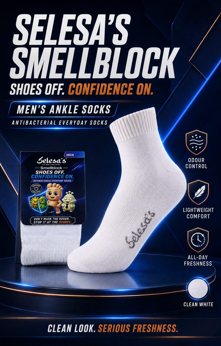 SELESA'S SMELLBLOCK Men's Ankle, Clean White