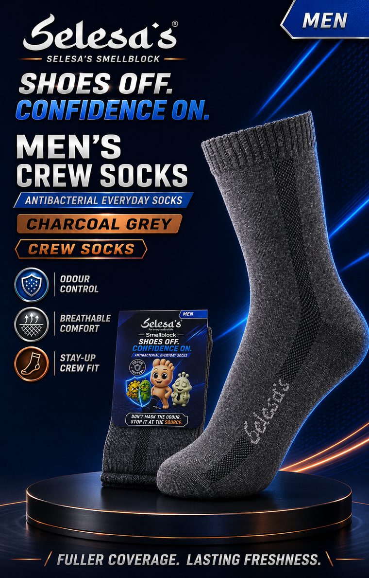 SELESA'S SMELLBLOCK Men's Crew, Charcoal Grey