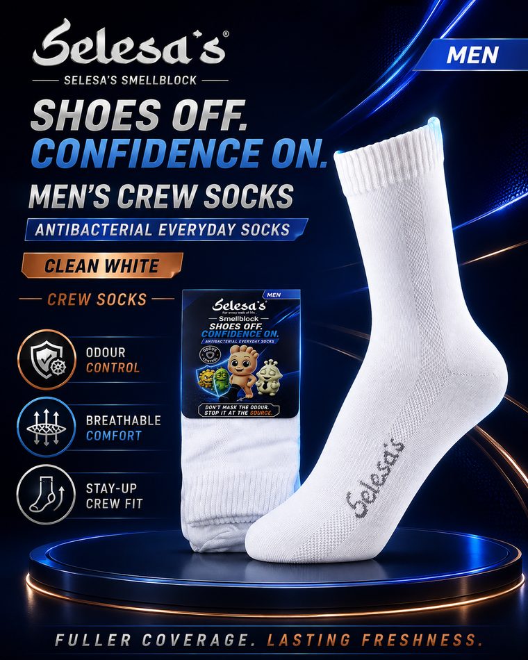 SELESA'S SMELLBLOCK Men's Crew, Clean White
