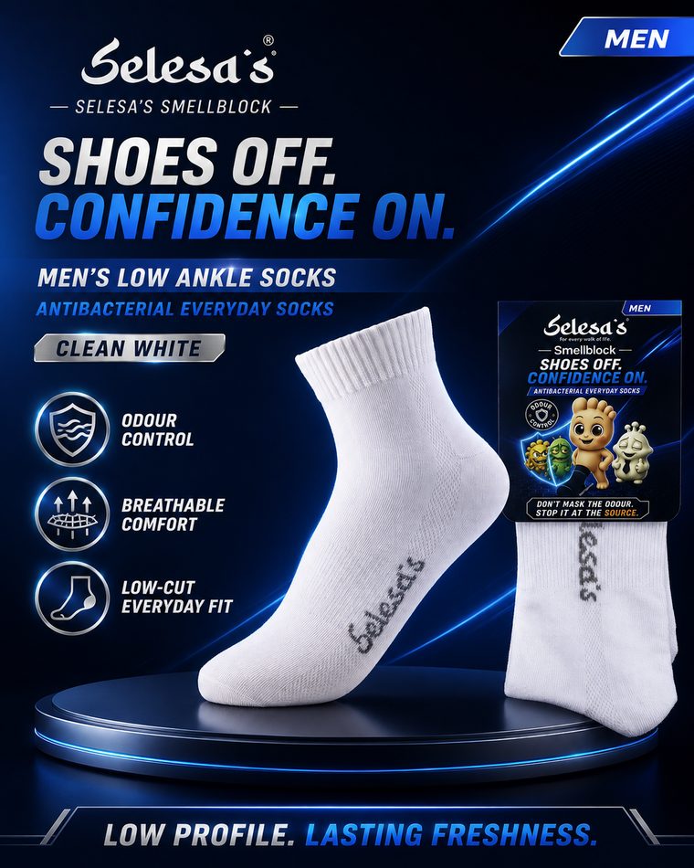 SELESA'S SMELLBLOCK Men's Low Ankle, Clean White