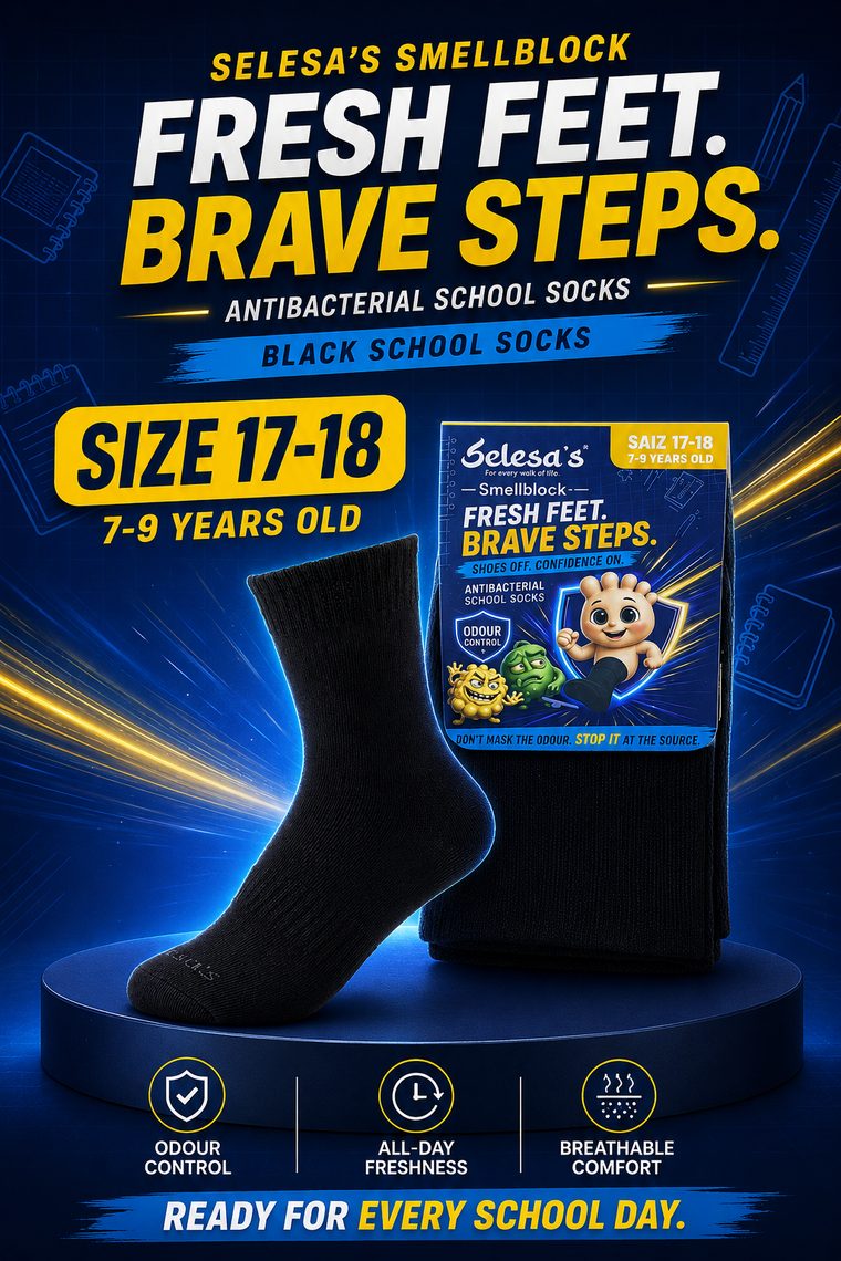 SELESA'S SMELLBLOCK School Socks, Size 17-18 · 7-9 years