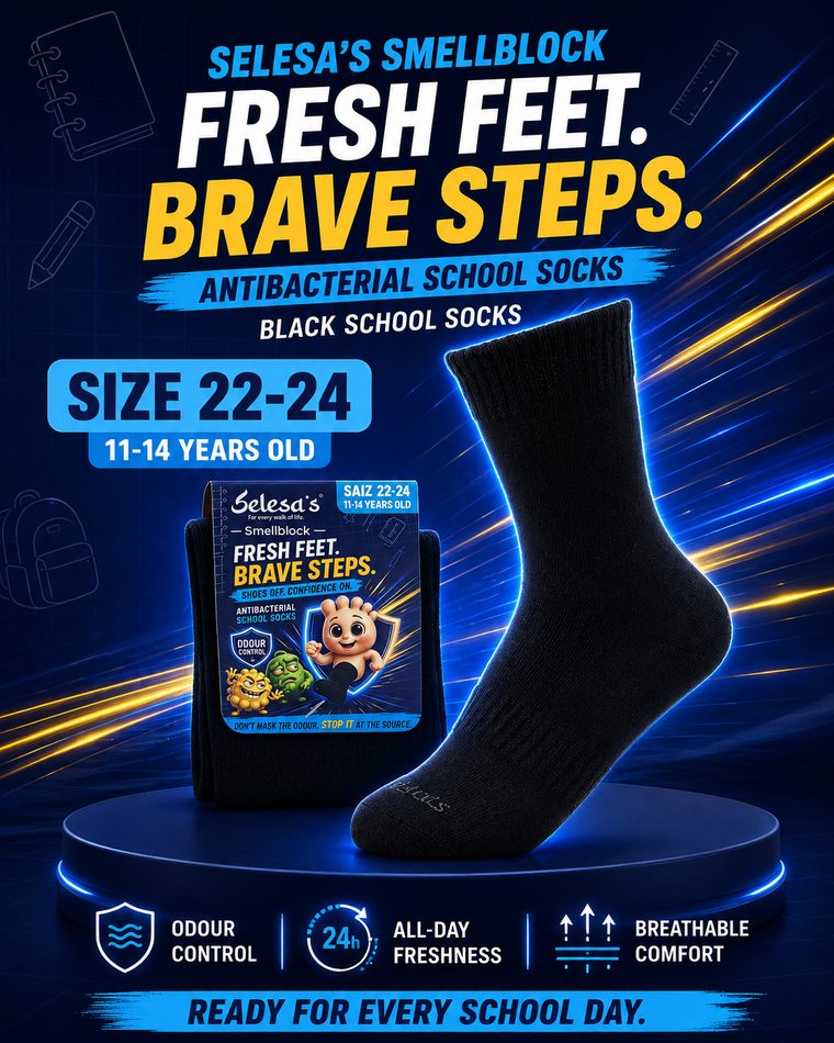 SELESA'S SMELLBLOCK School Socks, Size 22-24 · 11-14 years
