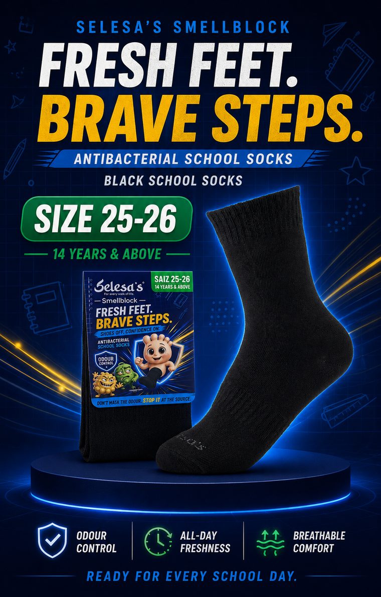 SELESA'S SMELLBLOCK School Socks, Size 25-26 · 14 and above